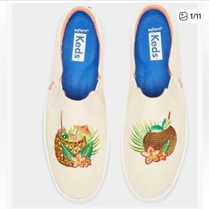 Keds Cream Slip-On Sneakers with Tropical Design/ woman’s 8/new✨Host Pick